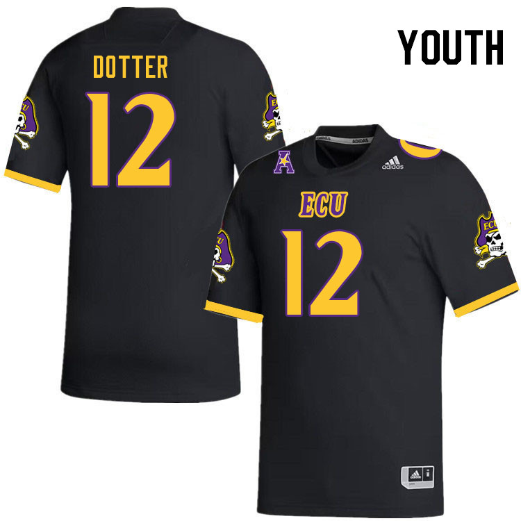 Youth #12 Dru Dotter ECU Pirates 2023 College Football Jerseys Stitched-Black